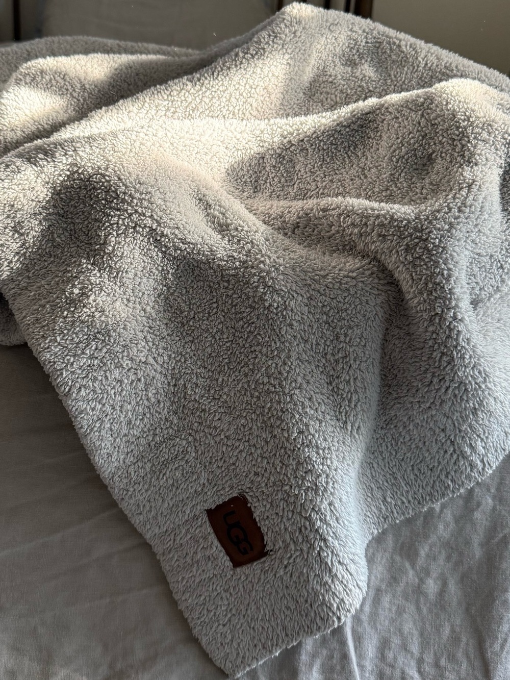 UGG Light Gray Sherpa Throw Blanket